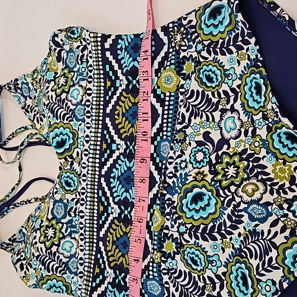 Mossimo 1-piece Swimsuit Blue & green Boho floral pattern Size L Strappy Back - Picture 17 of 17